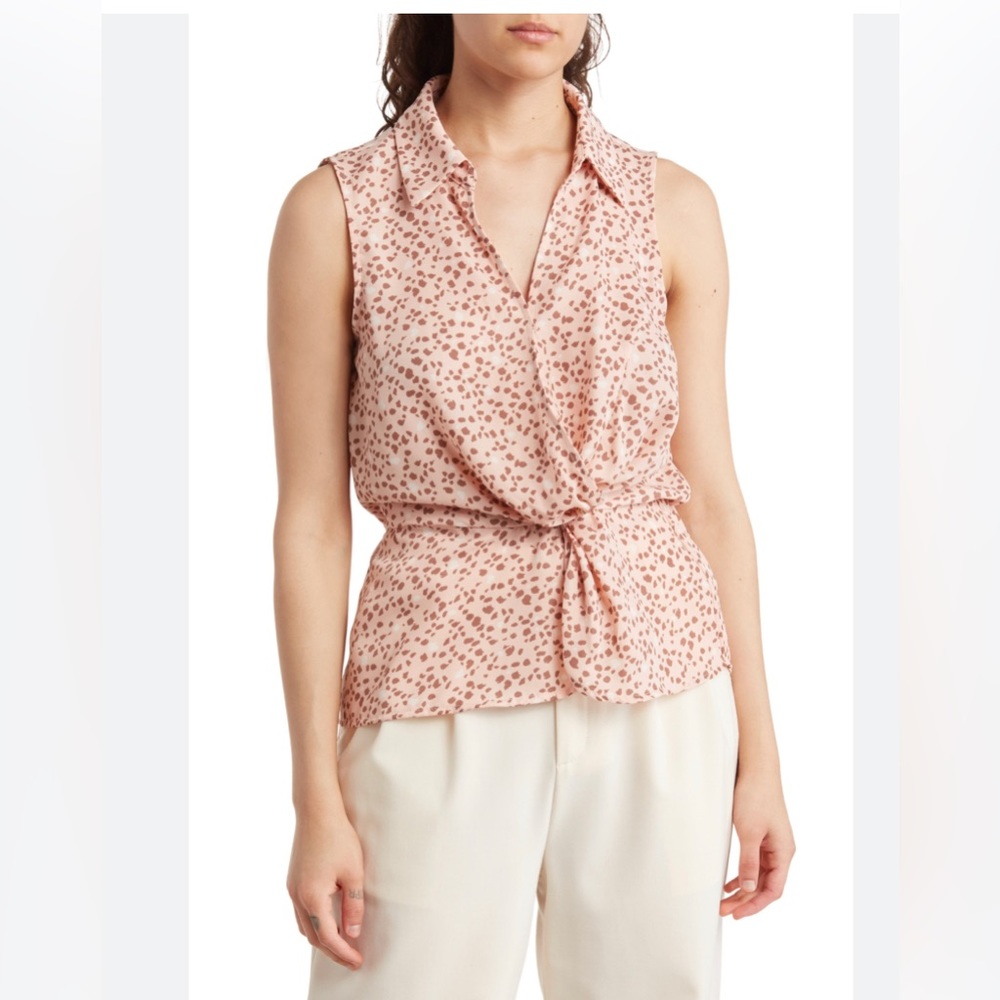 Pleione Side Twist Peplum SS Blouse -Pink Animal Print- Sz M NWT's
